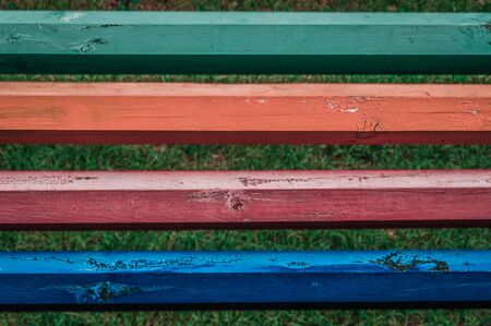 Multi-colored bench back. Close-up photo.の写真素材