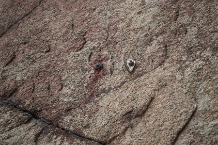 Iron bracing on the rock for the rock climbing.の写真素材
