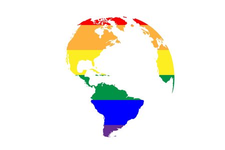 Vector illusrtation of planet Earth in  LGBT colors. Earth in six rainbow colors. Can be used like logo, postcard or wallpaper for LGBT community. Flag of freedomのイラスト素材