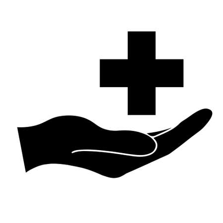 Cross health care symbol simple icon. Illustration of hand. Medical iconのイラスト素材