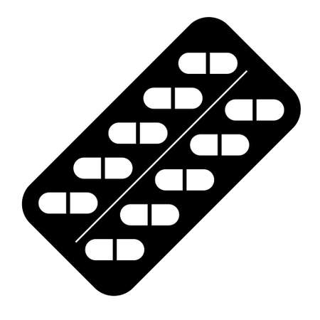 Pills in a blister pack. Flat illustration of capsules icon for web design. Medical toolのイラスト素材