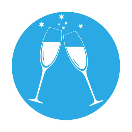 Simple illustration of a glass of champagne for Christmas holiday. Flat styleのイラスト素材