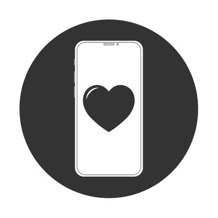 Simple illustration of phone with heart icon for St. Valentines Day. Flat designのイラスト素材