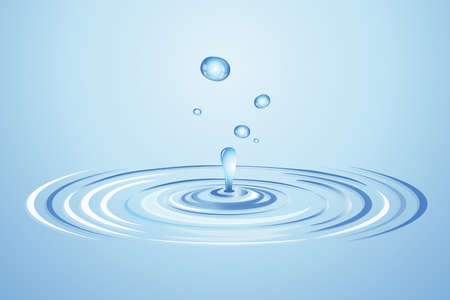 Illustration of blue water drop falling to a liquid surface. Simple water drop backgroundのイラスト素材
