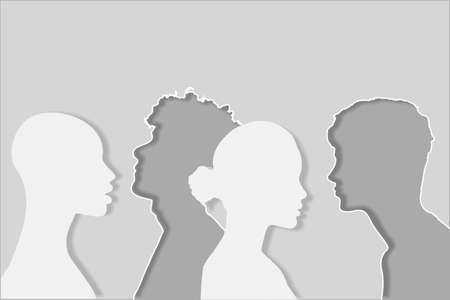 Group of people of different races, gender and nationalities in profile. Concept of racial equality and anti-racismのイラスト素材