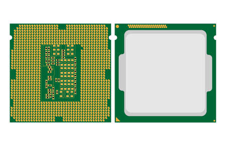 Simple illustration of Digital electronic computer CPU chip icon. Flat style