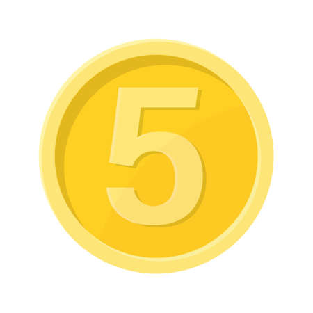 Simple illustration of coin with number five Concept of internet icon. Flat styleのイラスト素材