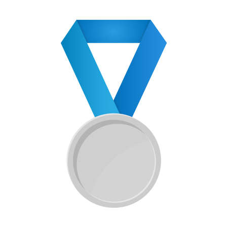 Simple illustration of silver award medal with ribbons for winners. Flat styleのイラスト素材