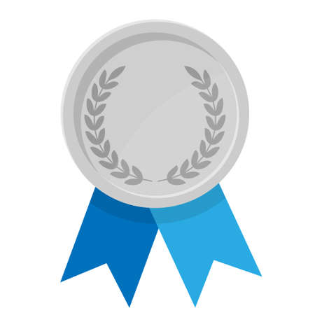 Simple illustration of silver award medal with ribbons for winners. Flat styleのイラスト素材