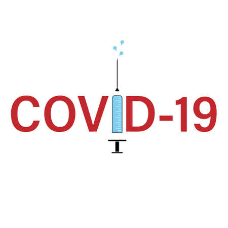 Medical syringe with vaccine. Covid-19 coronavirus vaccination concept. Flat styleのイラスト素材