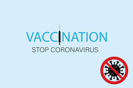 Medical syringe with vaccine. Covid-19 coronavirus vaccination concept. simple posterのイラスト素材