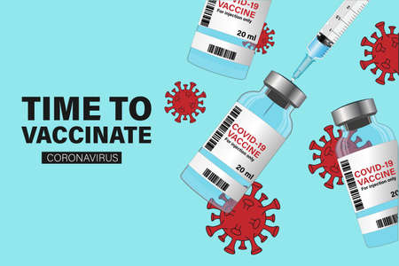 Vaccine ampoule with syringe. Covid-19 coronavirus vaccination concept. Creative designのイラスト素材
