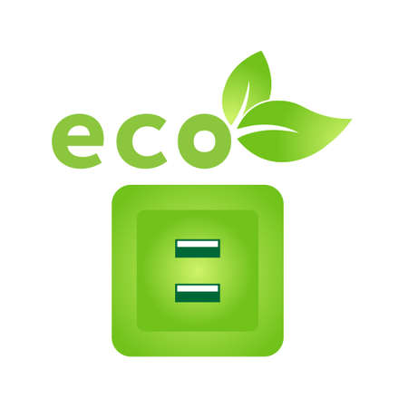 Eco socket plug charging icon Bio nature green eco symbol for web and business. Simple flat illustrationのイラスト素材