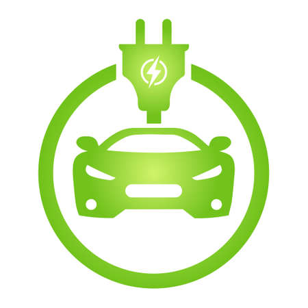 Eco electrocar icon Zero emission vehicle Battery charging station sign. Bio nature green eco symbol for web and businessのイラスト素材