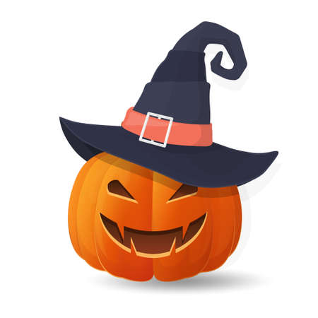 Halloween scary orange pumpkin. Illustration of cartoon pumpkin. Holiday icons conceptのイラスト素材
