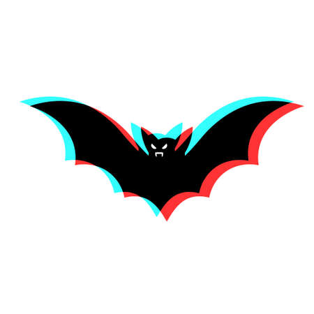 Simple illustration of bat with 3d effect and blue and red colors. Flat icon for halloween day greeting cardsのイラスト素材