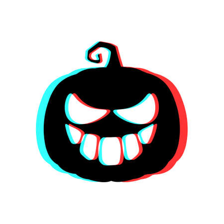 Halloween scary pumpkin with 3d effect and blue and red colors. Illustration of cartoon pumpkin. Holiday icons conceptのイラスト素材
