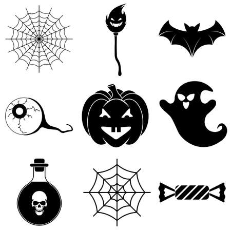 Set of Halloween scary icons in flat style for web. Holiday icons conceptのイラスト素材