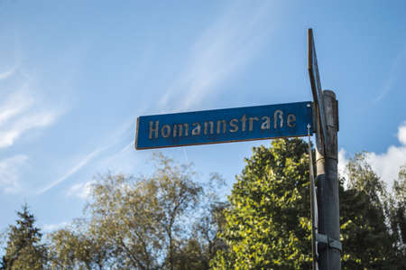 Urban concept and road traffic directions. Modern street sign in Kiel, Germanyの写真素材