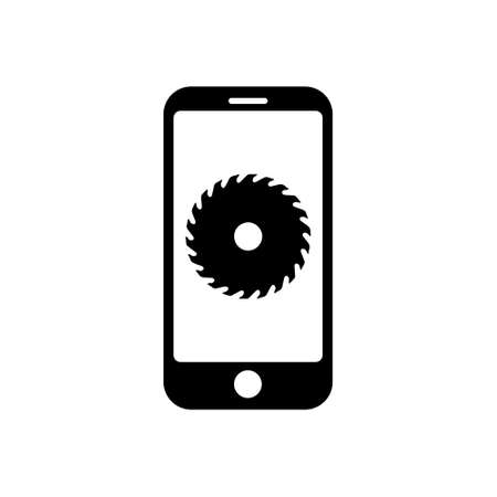 Phone with circular saw icon symbol for app and web isolated on backgroundのイラスト素材