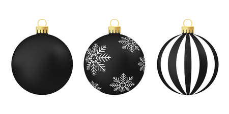 Black Christmas tree toy or ball Volumetric and realistic color illustration. Holiday decoration templateのイラスト素材