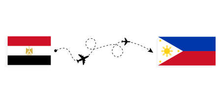 Flight and travel from Egypt to Philippines by passenger airplane. Airplane route and country flags. Travel conceptのイラスト素材