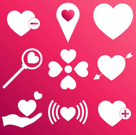 Set of heart icons on gradient pink color background for St. Valentine's day. love conceptのイラスト素材