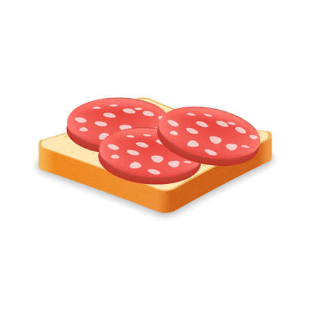 Sandwich from fresh bread with sausage. Illustration of food for shops and marketsのイラスト素材