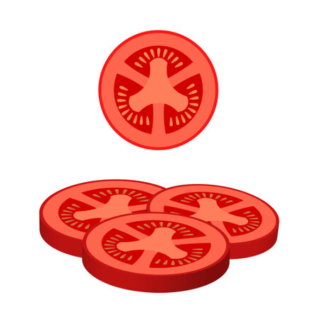 Tomato slices for burger or sandwich. Illustration of food for shops and marketsのイラスト素材