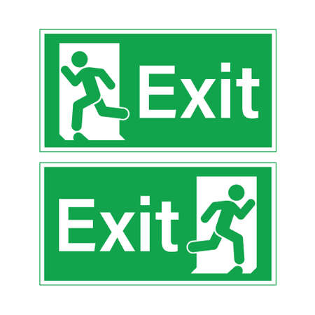 Fire exit green evacuation signs. Signs with fire and human.のイラスト素材