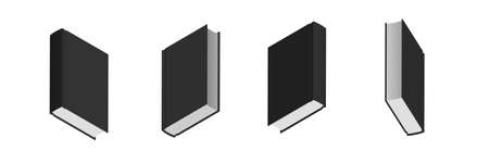 Set of closed black books in different positions for school or bookstore. Book Templateのイラスト素材