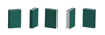 Set of closed dark green books in different positions for school or bookstore. Book Templateのイラスト素材