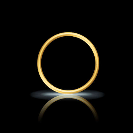 Golden realistic wedding ring with reflection. Anniversary romantic surprise. golden jewelry objectのイラスト素材