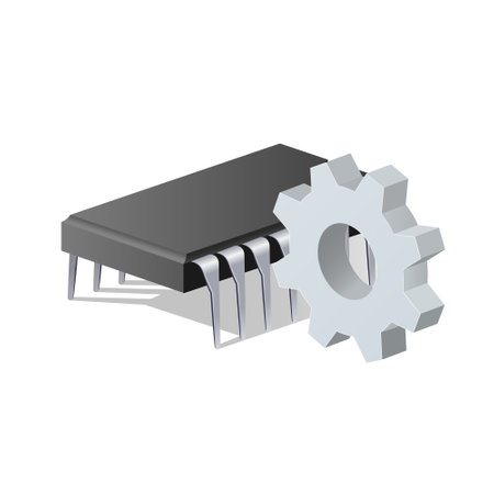 Computer microchip or processor for microcircuit with gear icon. Settings icon or instructions....