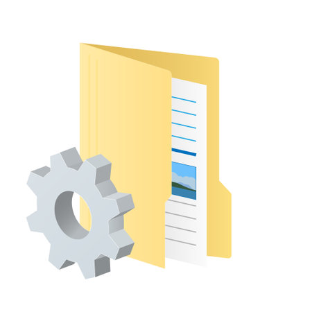 Folder and computer file with gear icon Settings icon or instruction. color folderのイラスト素材