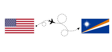 Flight and travel from USA to Marshall Islands by passenger airplane. Airplane route and country flags. travel conceptのイラスト素材