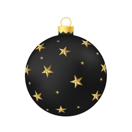 Black Christmas tree toy or ball Volumetric and realistic color illustration. Holiday decoration templateのイラスト素材