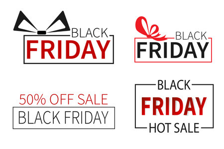 Set of Black Friday icons isolated on white background. Logo for advertising, banners, leaflets and flyersのイラスト素材