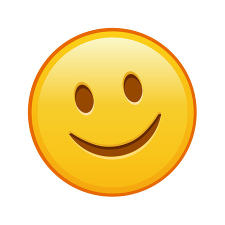 Slightly smiling face on white background. Large size yellow emoji  