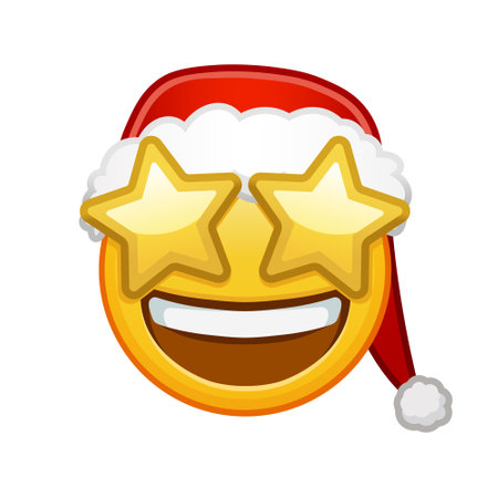 Christmas grinning face with starry eyes on white background. Large size yellow emoji smileのイラスト素材