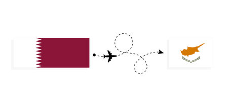 Flight and travel from Qatar to Cyprus by passenger airplane. Airplane route and country flags. travel conceptのイラスト素材