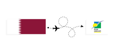 Flight and travel from Qatar to Guadeloupe by passenger airplane. Airplane route and country flags. travel conceptのイラスト素材