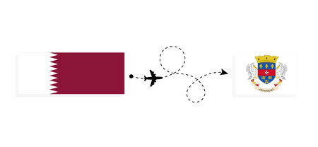 Flight and travel from Qatar to Saint Barthelemy by passenger airplane. Airplane route and country flags. travel conceptのイラスト素材