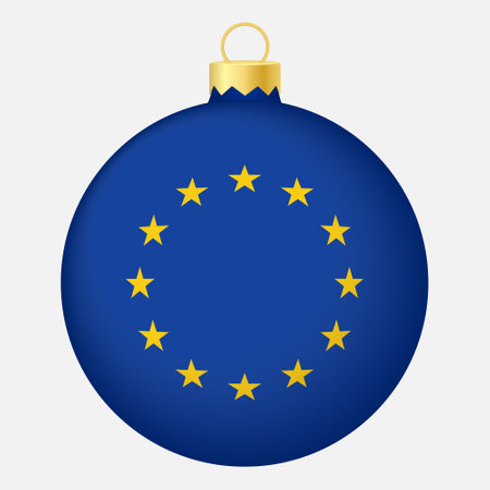 Christmas tree ball with European Union flag. Icon for Christmas holiday. national flag toy