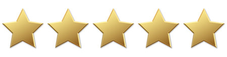 Five golden stars for apps and websites. Star product rating review