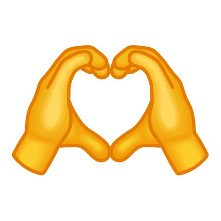 Two hands forming a heart shape isolated on white background. Large size yellow emoji handのイラスト素材