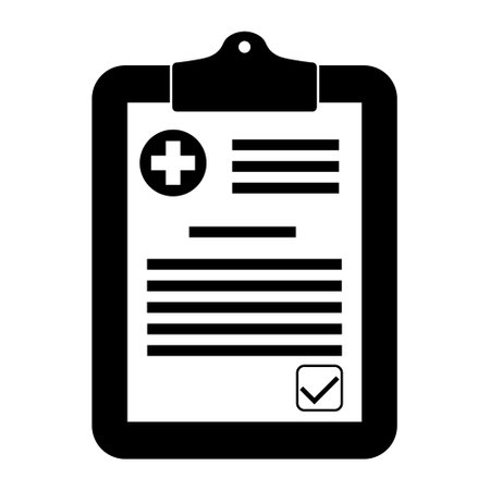 Medical form, medical report. Characters. Clipboard with a cross. medical instrumentのイラスト素材