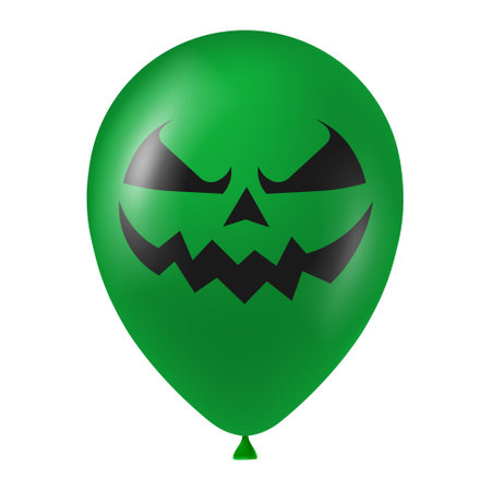Halloween green balloon illustration with scary and funny face. Realistic helium baloonのイラスト素材