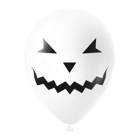 Halloween white balloon illustration with scary and funny face. Realistic helium balloonのイラスト素材