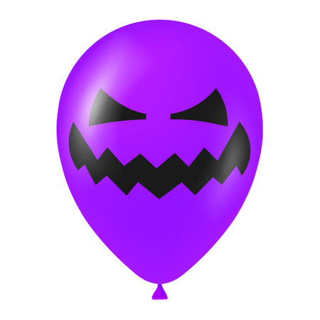 Halloween purple balloon illustration with scary and funny face. Realistic helium balloonのイラスト素材